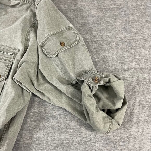 Cabelas Mens XL Safari Button Up Zip Pockets Utility Shirt Olive Hunting Roll up - Picture 5 of 10